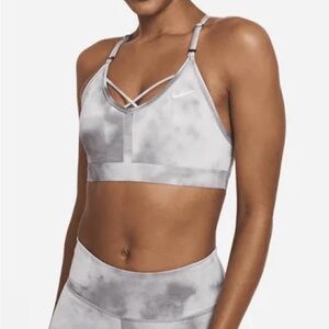 Nike Indy Light-Support Grey Tie-Dye Strappy Sports Bra - Medium